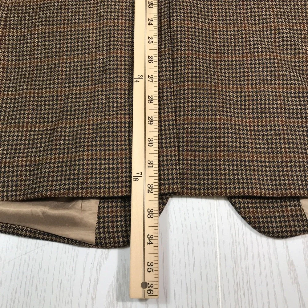 Vintage Jos A Bank Blazer 43R Wool Brown Houndstooth 2 Button Classic Sport Coat